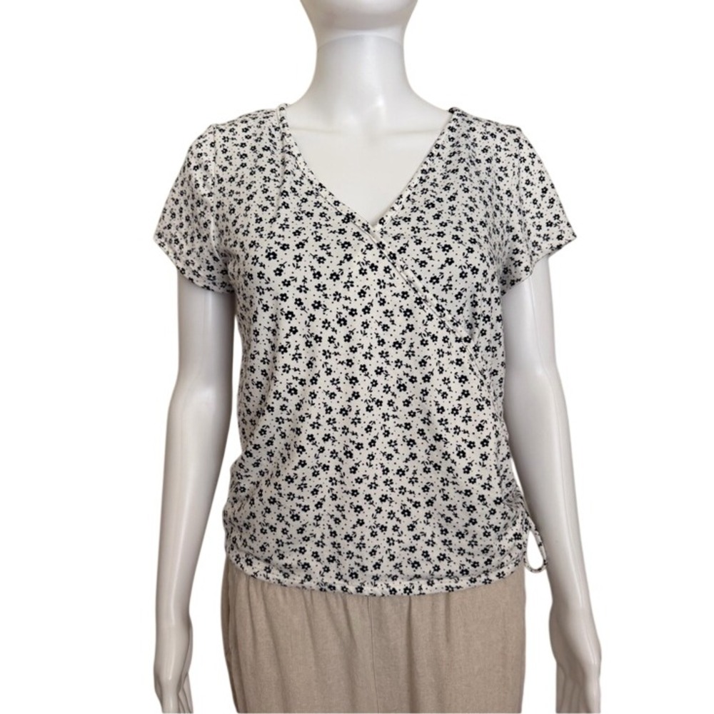 Love Wins White & Black Floral V‑Neck Top Blouse XL